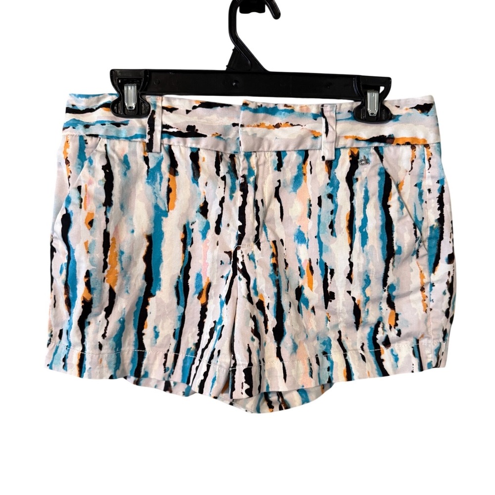 Calvin Klein Womens Size 6 Abstract Stripe Chino Shorts Blue Orange White Cotton